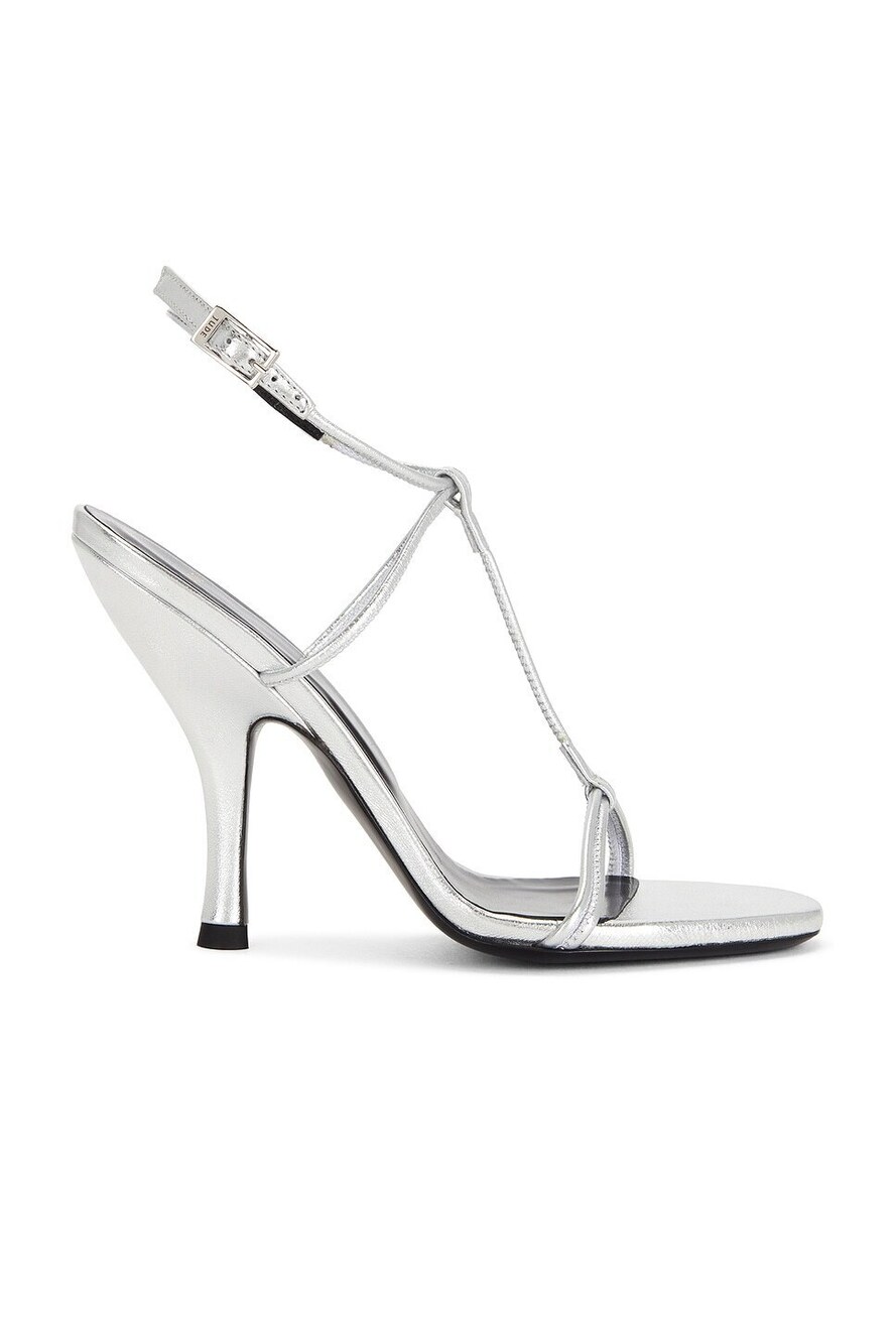 Jude Mixer Sandal in Silver Metallic Leather strappy high heel